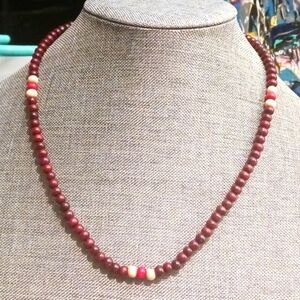 Boho Dark Brownish Red Wooden Beaded Stretchy Necklace - Pre-loved (20")